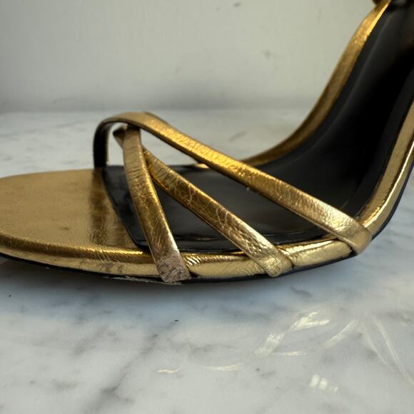 Zara Metallic Gold Strappy Heels Glam Night Out Size 39 4.5" Heel - Picture 12 of 14